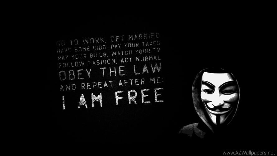 Guy Fawkes Mask with Obey the Law and I Am Free Text on Black Background HD wallpaper