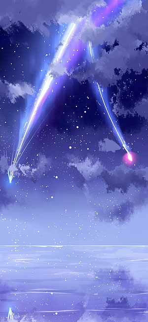 Your Name Meteor Shower Over Calm Ocean at Night HD phone wallpaper