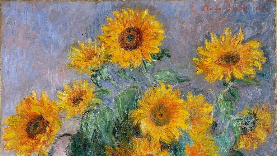 Claude Monet Sunflowers Still Life Oil Painting with Impressionist Brushwork HD wallpaper