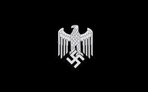White Nazi Eagle and Swastika Emblem on Black Background HD wallpaper