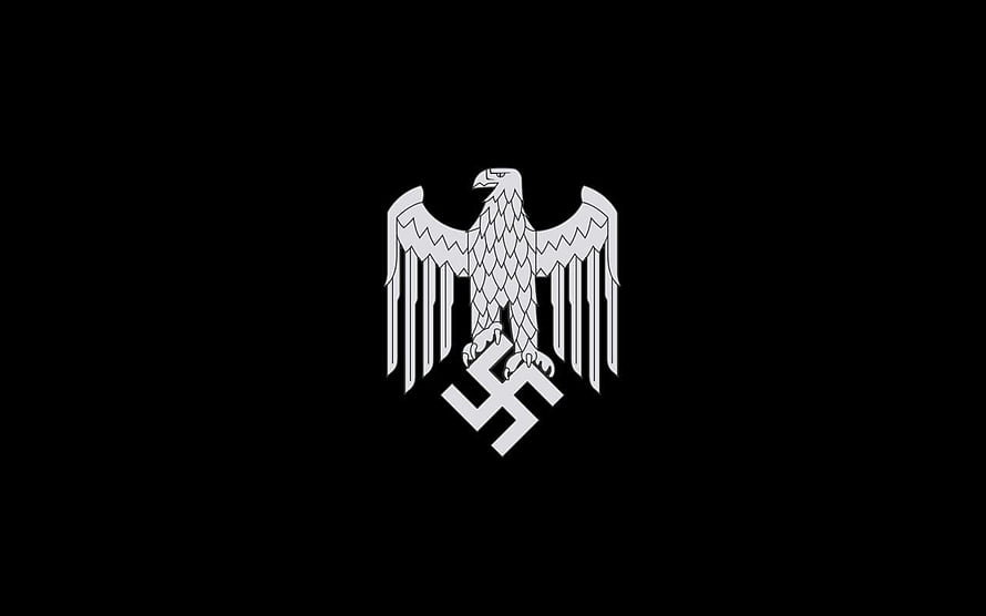 White Nazi Eagle and Swastika Emblem on Black Background HD wallpaper