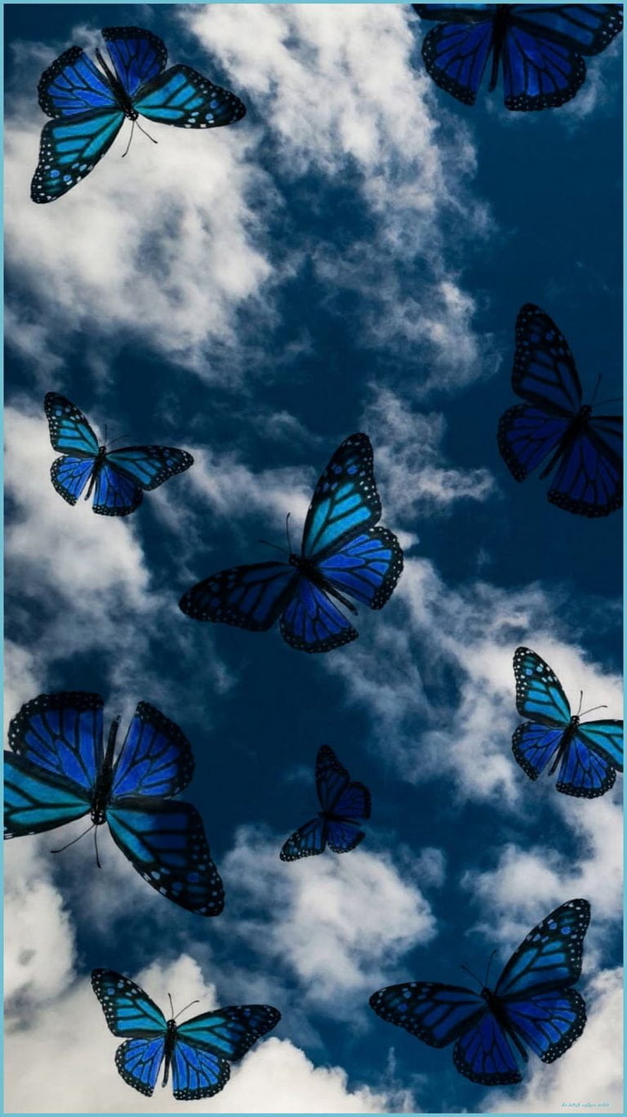 Blue Morpho Butterflies Flying Against a Cloudy Sky HD phone wallpaper