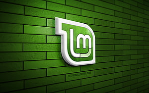 Linux Mint 3D Logo on Green Brick Wall HD wallpaper