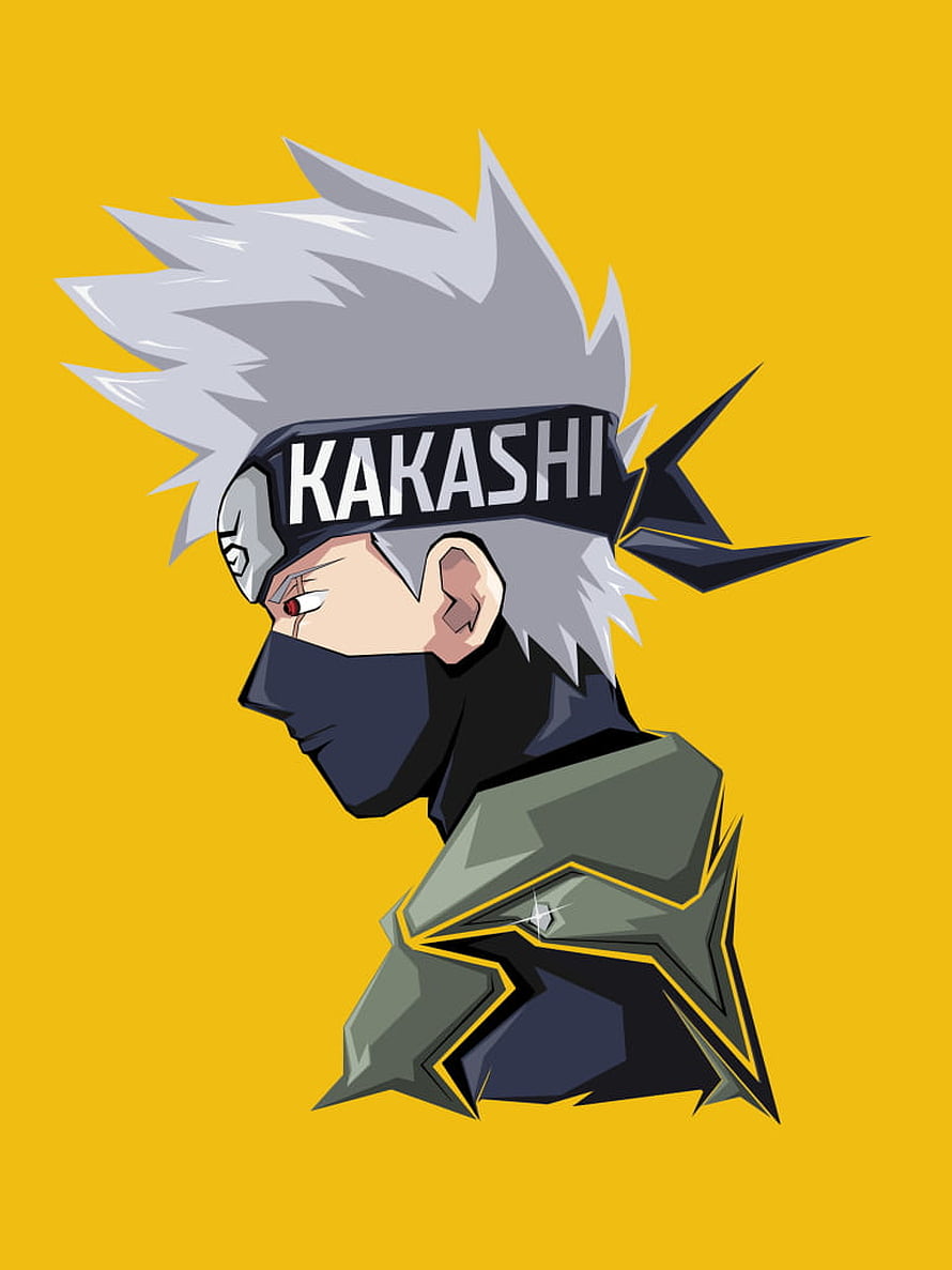 Kakashi Hatake Minimalist Vector Portrait with Headband and Mask on Yellow Background HD phone wallpaper