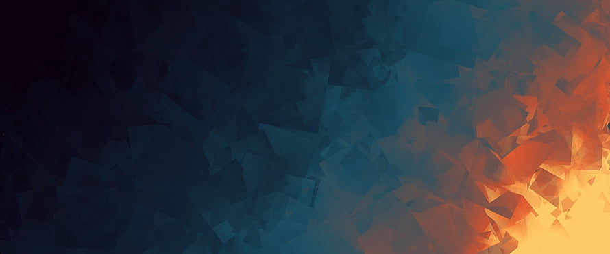 Abstract Geometric Low Poly Landscape with Warm Sunset Gradient and Cool Blue Tones HD wallpaper