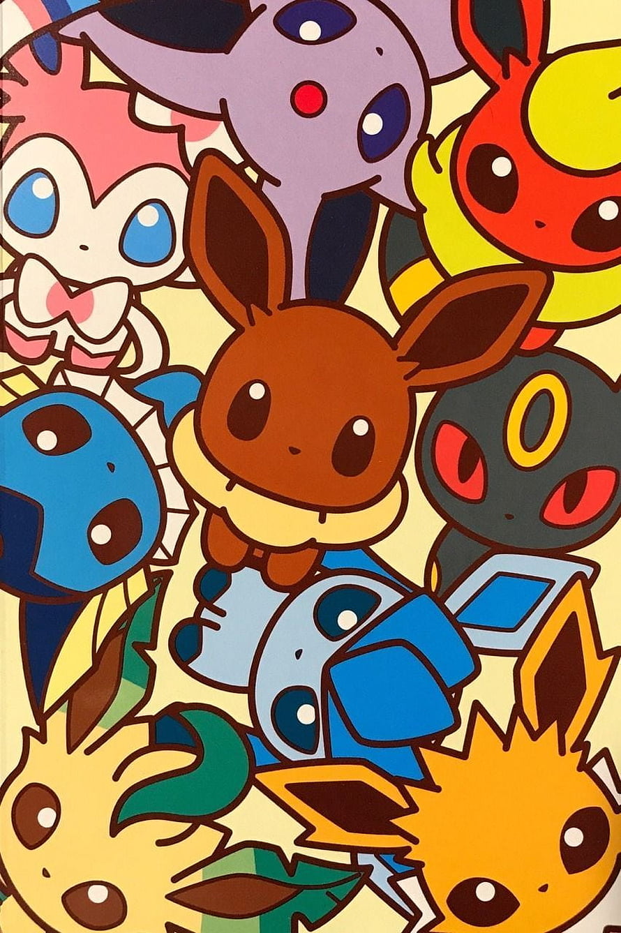Cute Eevee and Evolutions Group Illustration Wallpaper HD phone wallpaper