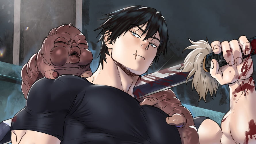 Toji Fushiguro Jujutsu Kaisen Anime Character with Bloodied Katana and Shoulder Creature HD wallpaper