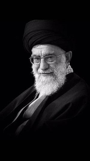 Portrait of Ayatollah Khamenei in Black and White with Turban and Glasses HD phone wallpaper