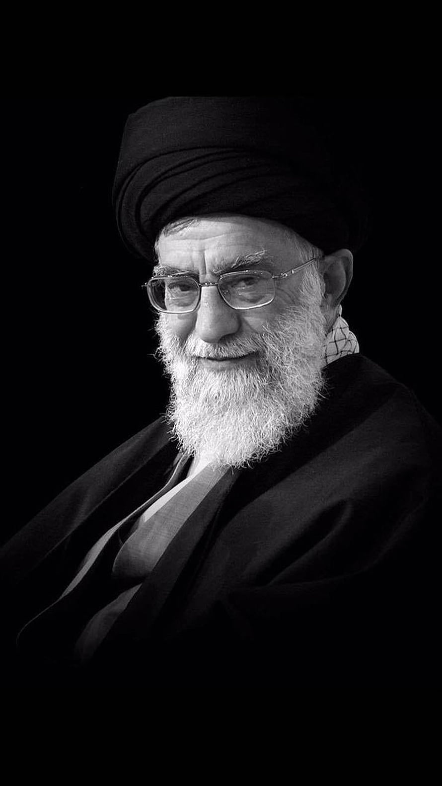 Portrait of Ayatollah Khamenei in Black and White with Turban and Glasses HD phone wallpaper