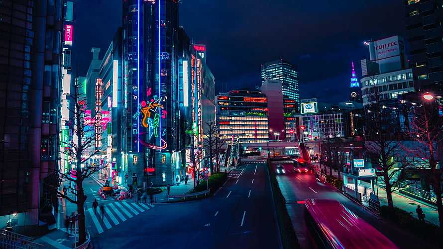 Vibrant Tokyo Night Street with Neon Signs and City Lights HD wallpaper