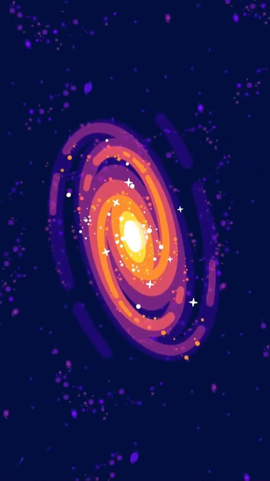 Kurzgesagt Animated Spiral Galaxy with Vibrant Orange and Purple Nebula Rings HD phone wallpaper