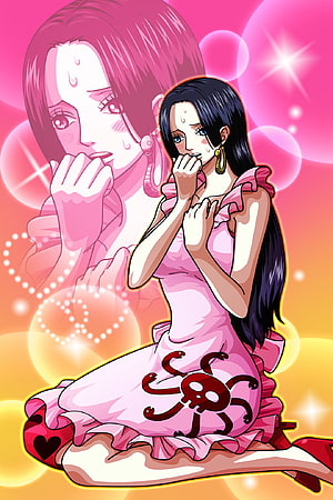 Boa Hancock in Pink Dress with Skull and Snake Motif, One Piece Anime Character Art HD phone wallpaper