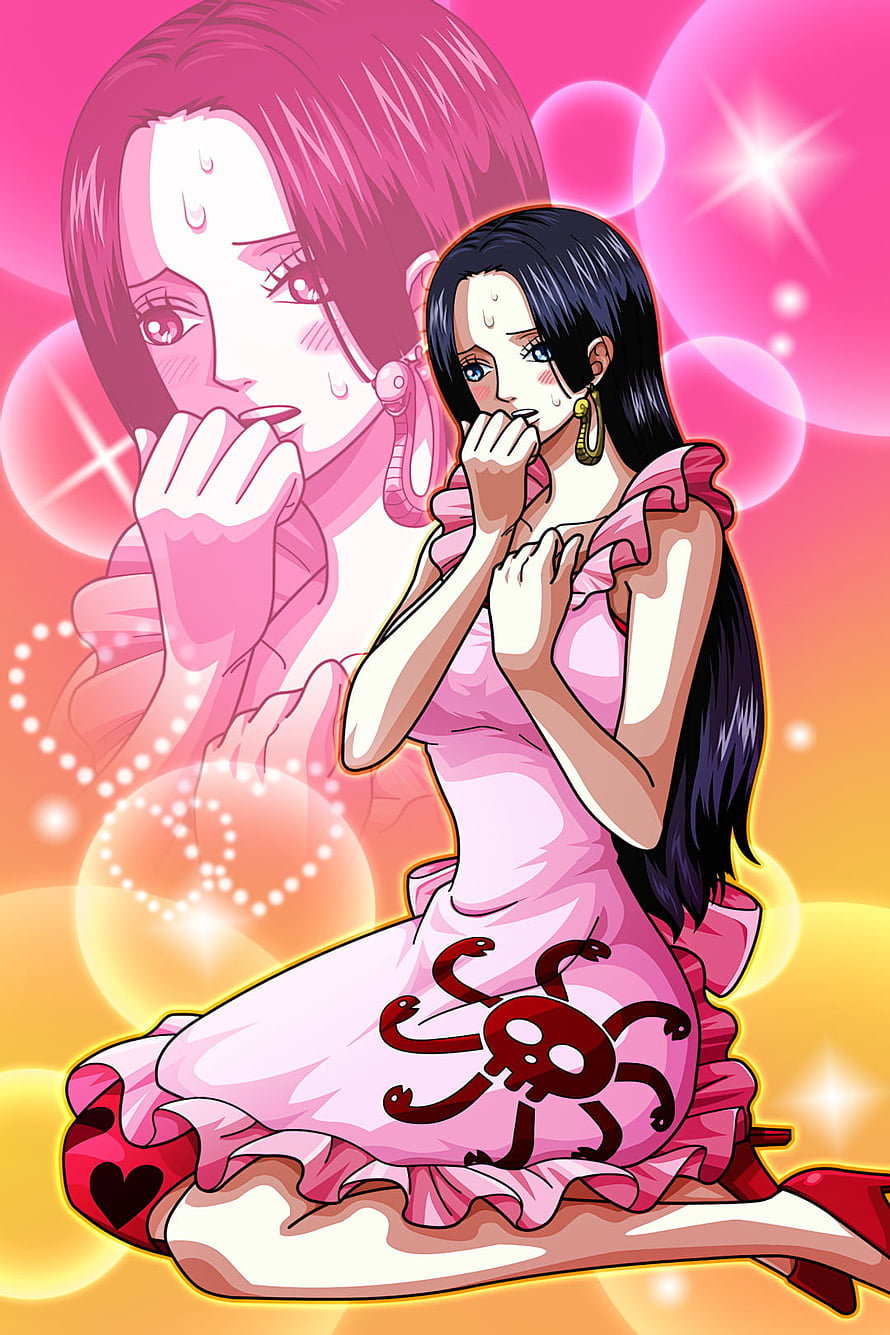 Boa Hancock in Pink Dress with Skull and Snake Motif, One Piece Anime Character Art HD phone wallpaper