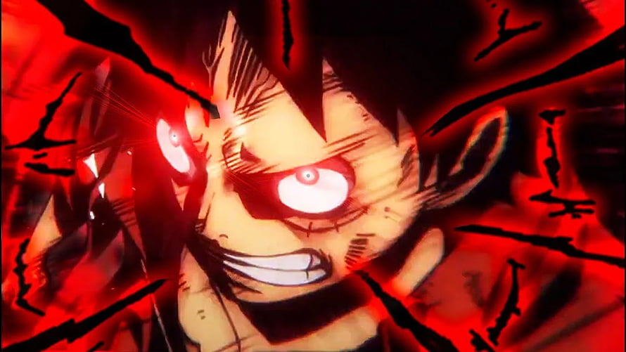 One Piece Anime Character with Glowing Red Eyes and Intense Haki Aura HD wallpaper