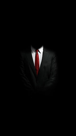Mysterious Headless Man in Black Suit with Red Tie in Dark Shadows, AMOLED Men, Black Suit Red Tie HD phone wallpaper