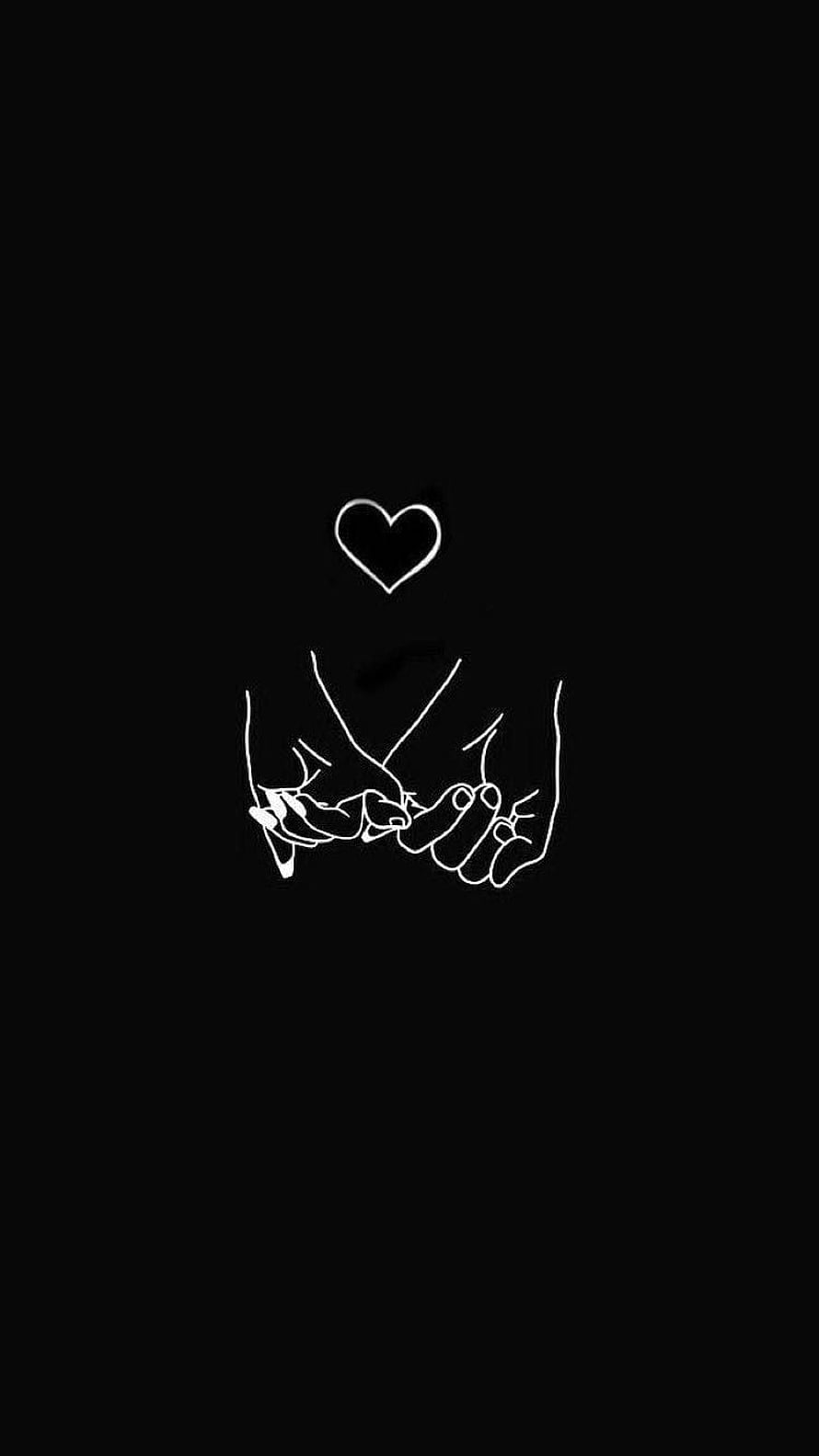 Minimalist White Line Art of Holding Hands with Heart on Black Background HD phone wallpaper