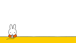 Miffy Rabbit Sitting on Yellow Ground with Minimalist White Background HD wallpaper