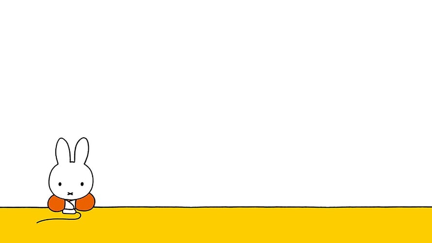 Miffy Rabbit Sitting on Yellow Ground with Minimalist White Background HD wallpaper