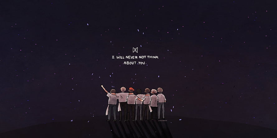 BTS Members Standing Together Under a Starry Night Sky With Inspirational Quote HD wallpaper