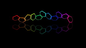 Neon Rainbow Hexagon Chain with Reflection on Black Background HD wallpaper