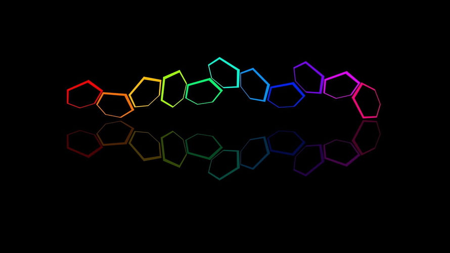 Neon Rainbow Hexagon Chain with Reflection on Black Background HD wallpaper