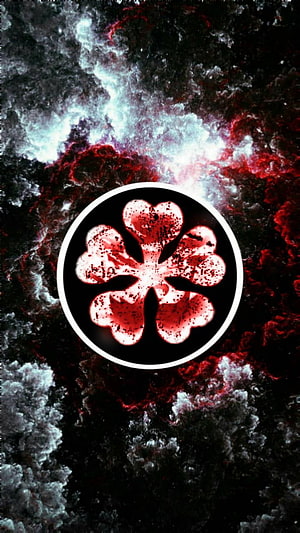 Black Clover Emblem Set Against a Dark Cosmic Nebula Background HD phone wallpaper