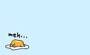 Cute Kawaii Fried Egg Character with Meh Expression on Pastel Blue Background HD wallpaper