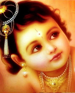 Baby Krishna Portrait With Traditional Jewelry And Ornate Headpiece HD phone wallpaper