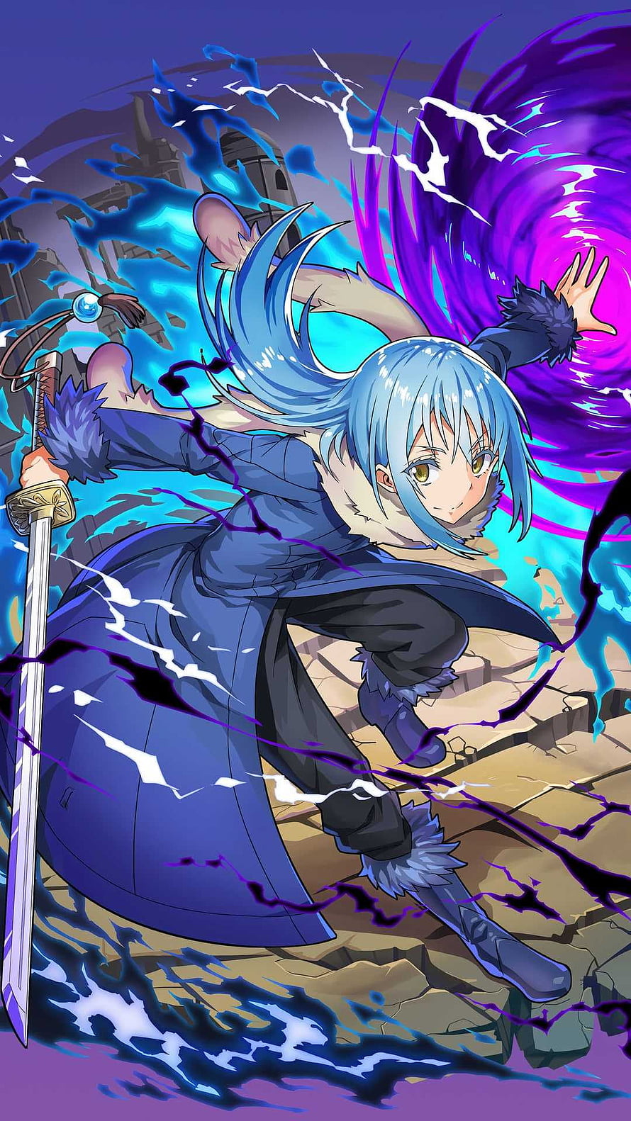 Rimuru Tempest in Demon Form Wielding Sword with Purple Magic Aura HD phone wallpaper