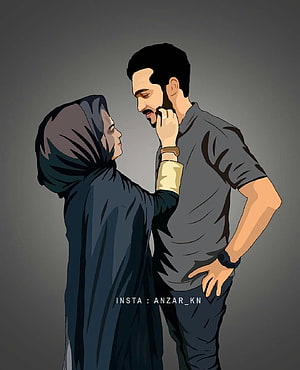Romantic Digital Illustration of a Couple in Traditional and Modern Attire Sharing an Intimate Moment, Dream Girl on Muslim couple art. Love cartoon couple, Cute, Islamic Couple HD phone wallpaper