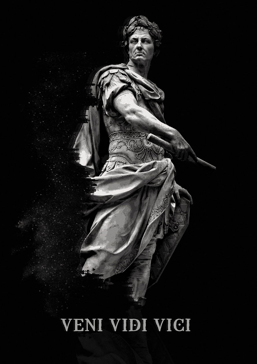 Julius Caesar Statue With Veni Vidi Vici Latin Phrase Black Background HD phone wallpaper