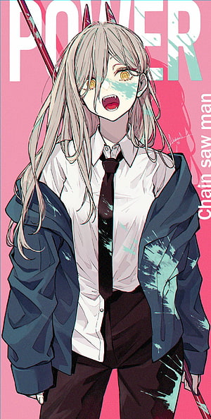 Power from Chainsaw Man Anime Character in School Uniform with Blood Splatters, CHAINSAW MAN PT2, Chainsaw Man Power HD phone wallpaper
