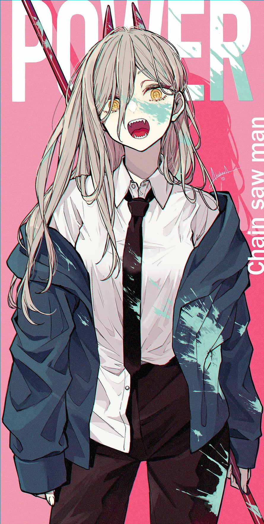 Power from Chainsaw Man Anime Character in School Uniform with Blood Splatters, CHAINSAW MAN PT2, Chainsaw Man Power HD phone wallpaper