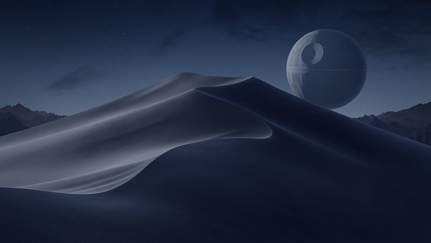 Death Star Rising Over Desert Dunes at Night in Star Wars Sci-Fi Landscape HD wallpaper