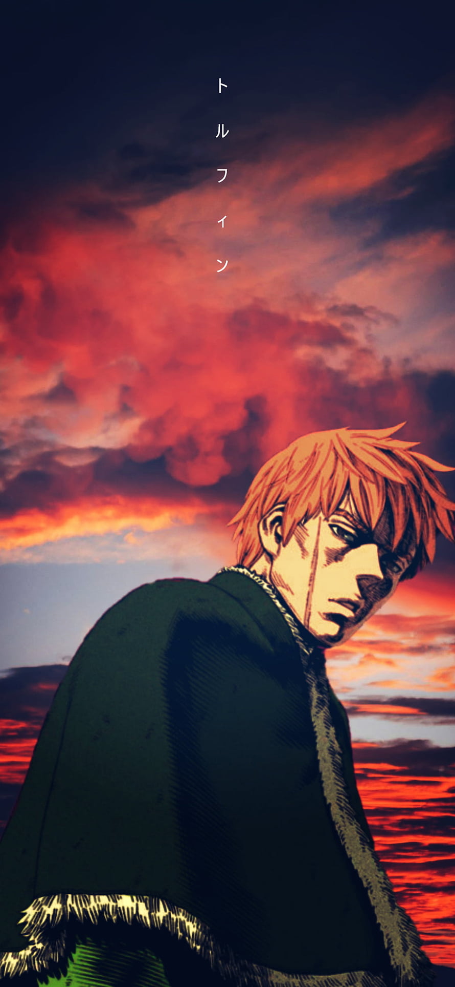 Thorfinn from Vinland Saga Anime Character Wallpaper Against Dramatic Red Sunset Sky HD phone wallpaper
