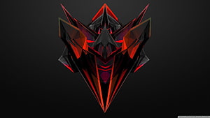 Aggressive Low Poly Gaming Mask with Red and Black Geometric Facets on Dark Background HD wallpaper