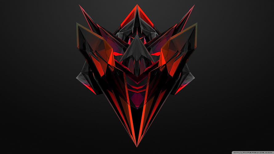 Aggressive Low Poly Gaming Mask with Red and Black Geometric Facets on Dark Background HD wallpaper