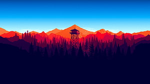 Vibrant Vector Illustration of a Forest Fire Watchtower at Sunset HD wallpaper