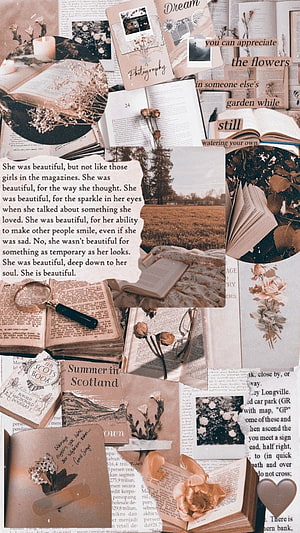 Vintage Book and Dried Flower Aesthetic Collage with Inspirational Quotes HD phone wallpaper