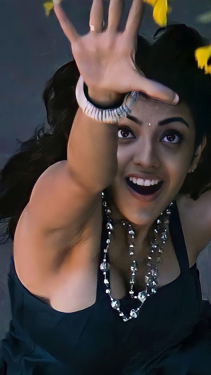 Kajal Aggarwal Smiling Portrait With Hand Gesture And Necklace HD phone wallpaper