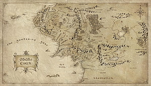 Vintage Map of Middle Earth Fantasy World with Mountains and Seas HD wallpaper