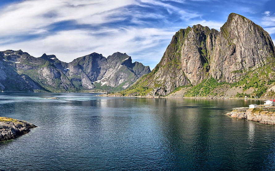 Stunning Lofoten Islands Norway Fjord Landscape With Dramatic Mountains HD wallpaper