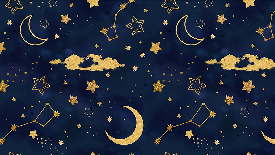 Golden Stars and Moon Seamless Pattern on Dark Blue Background HD wallpaper