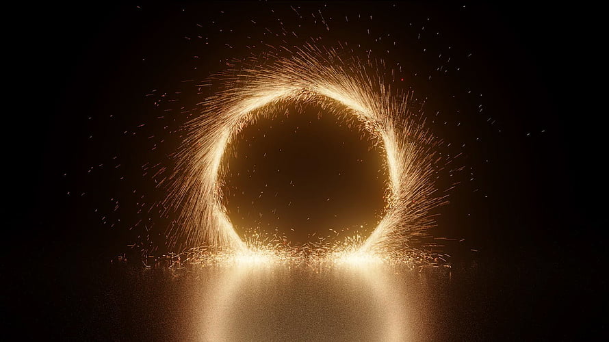 Golden Steel Wool Sparks Forming a Glowing Circle in the Dark HD wallpaper