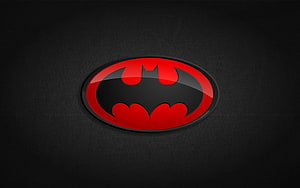 Glossy Red and Black Batman Emblem on Dark Textured Surface, Black and Red Batman Logo, Blue Batman Logo HD wallpaper