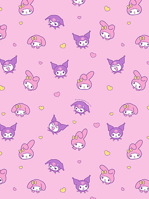 Cute My Melody and Kuromi Pattern Wallpaper with Hearts HD phone wallpaper