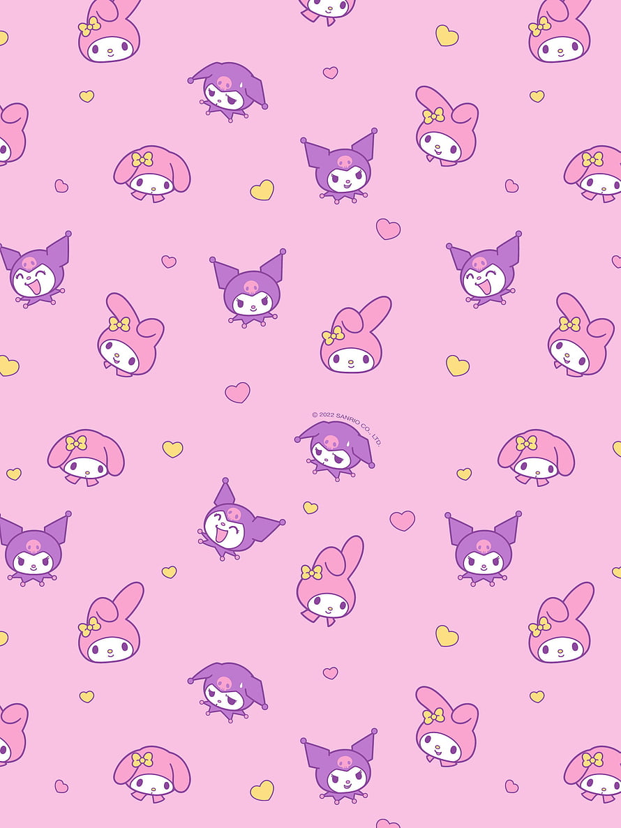 Cute My Melody and Kuromi Pattern Wallpaper with Hearts HD phone wallpaper