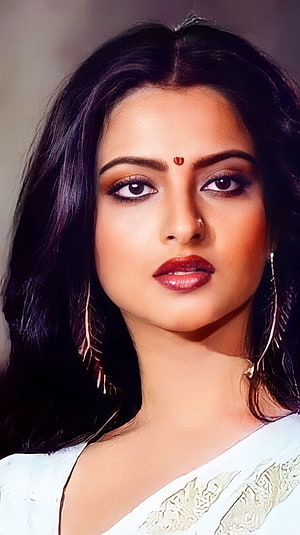 Rekha Vintage Bollywood Portrait in White Saree with Traditional Jewelry HD phone wallpaper