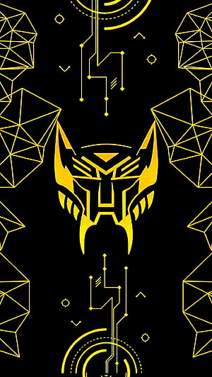 Transformers Beast Wars Maximals Yellow Geometric Line Art on Black Background HD phone wallpaper
