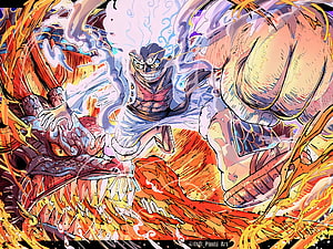 Monkey D. Luffy Gear 5 Sun God Nika Form Punching Dragon Anime Wallpaper HD wallpaper